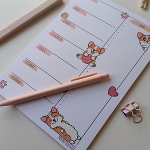 Heti tervező tömb - corgi kutyás - otthon & életmód - papír, írószer - jegyzetfüzet & napló - Meska.hu