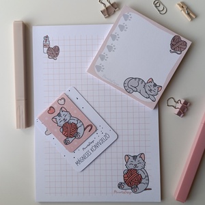 Jegyzettömb, könyvjelző szett - szürke cicás, Otthon & Életmód, Papír, írószer, Jegyzetfüzet & Napló, Fotó, grafika, rajz, illusztráció, MESKA