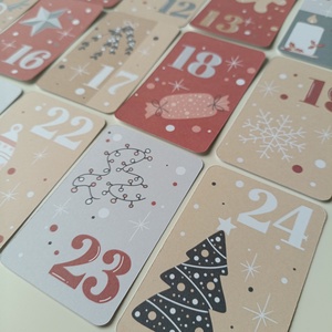 Adventi kártya 24 db - piros szürke - karácsony - adventi díszek - adventi naptár - Meska.hu