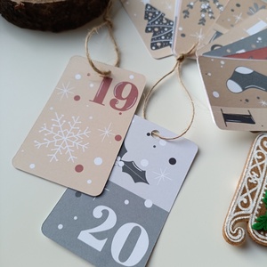 Adventi kártya 24 db - piros szürke - karácsony - adventi díszek - adventi naptár - Meska.hu