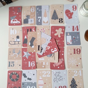 Adventi kártya 24 db - piros szürke - karácsony - adventi díszek - adventi naptár - Meska.hu