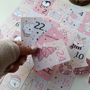 Adventi kártya 24 db - rózsaszín, Karácsony, Adventi díszek, Adventi naptár, Fotó, grafika, rajz, illusztráció, MESKA