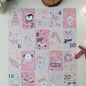 Adventi kártya 24 db - rózsaszín - karácsony - adventi díszek - adventi naptár - Meska.hu