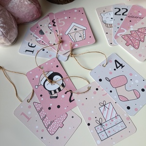 Adventi kártya 24 db - rózsaszín - karácsony - adventi díszek - adventi naptár - Meska.hu
