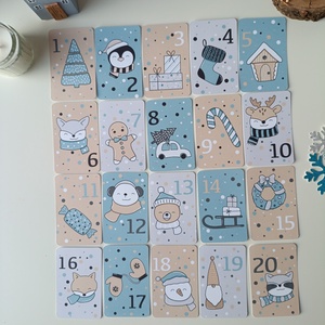 Adventi kártya 24 db - kék - karácsony - adventi díszek - adventi naptár - Meska.hu