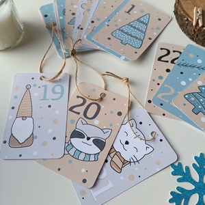 Adventi kártya 24 db - kék - karácsony - adventi díszek - adventi naptár - Meska.hu