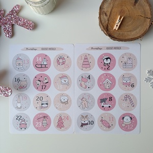 Adventi kalendárium matricaív - rózsaszín - otthon & életmód - papír, írószer - matrica, matrica csomag - Meska.hu