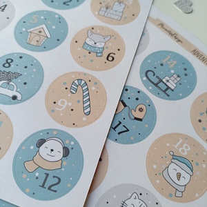 Adventi kalendárium matricaív - kék  - otthon & életmód - papír, írószer - matrica, matrica csomag - Meska.hu