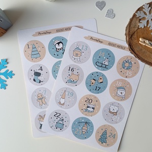 Adventi kalendárium matricaív - kék  - otthon & életmód - papír, írószer - matrica, matrica csomag - Meska.hu