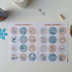 Adventi kalendárium matricaív - kék  - otthon & életmód - papír, írószer - matrica, matrica csomag - Meska.hu