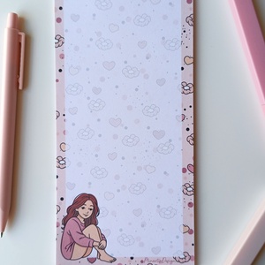 Csajos virágos jegyzettömb - 9x18 cm, Otthon & Életmód, Papír, írószer, Jegyzetfüzet & Napló, Fotó, grafika, rajz, illusztráció, MESKA