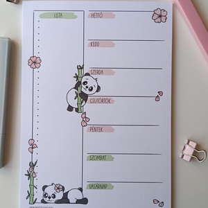 Heti tervező tömb - pandás, Otthon & Életmód, Papír, írószer, Jegyzetfüzet & Napló, Fotó, grafika, rajz, illusztráció, MESKA