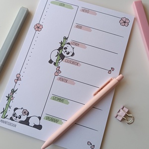 Heti tervező tömb - pandás - otthon & életmód - papír, írószer - jegyzetfüzet & napló - Meska.hu