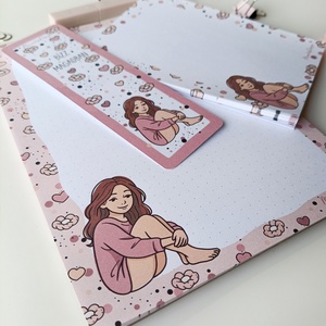 Csajos virágos jegyzettömb szett és könyvjelző - otthon & életmód - papír, írószer - jegyzetfüzet & napló - Meska.hu