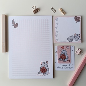 Jegyzettömb, könyvjelző szett - szürke cicás - otthon & életmód - papír, írószer - jegyzetfüzet & napló - Meska.hu