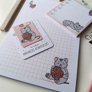 Jegyzettömb, könyvjelző szett - szürke cicás - otthon & életmód - papír, írószer - jegyzetfüzet & napló - Meska.hu