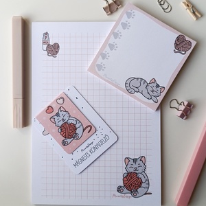 Jegyzettömb, könyvjelző szett - szürke cicás, Otthon & Életmód, Papír, írószer, Jegyzetfüzet & Napló, Fotó, grafika, rajz, illusztráció, MESKA