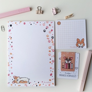 Jegyzettömb, könyvjelző szett - corgi kutyusos, Otthon & Életmód, Papír, írószer, Jegyzetfüzet & Napló, Fotó, grafika, rajz, illusztráció, MESKA