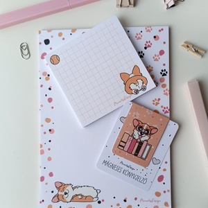 Jegyzettömb, könyvjelző szett - corgi kutyusos - otthon & életmód - papír, írószer - jegyzetfüzet & napló - Meska.hu