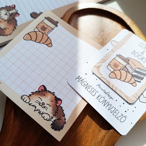 Jegyzettömb, könyvjelző szett - cica kávés - otthon & életmód - papír, írószer - jegyzetfüzet & napló - Meska.hu
