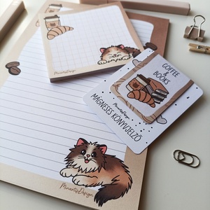 Jegyzettömb, könyvjelző szett - cica kávés - otthon & életmód - papír, írószer - jegyzetfüzet & napló - Meska.hu