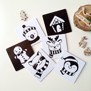 Kontrasztkártyák babáknak - karácsonyi, téli mintákkal - Meska.hu