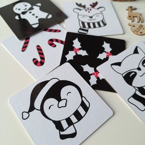 Kontrasztkártyák babáknak - karácsonyi, téli mintákkal - játék & sport - babalátogató ajándékcsomag - Meska.hu