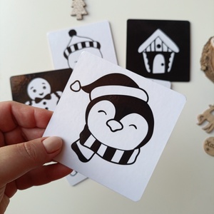 Kontrasztkártyák babáknak - karácsonyi, téli mintákkal - játék & sport - babalátogató ajándékcsomag - Meska.hu