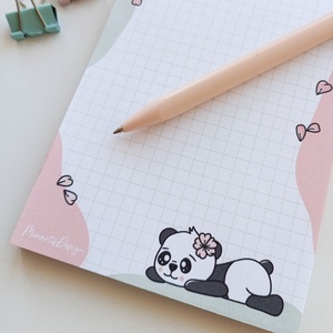 Pandás, cseresznyefa virágos  jegyzettömb - A6 - otthon & életmód - papír, írószer - jegyzetfüzet & napló - Meska.hu