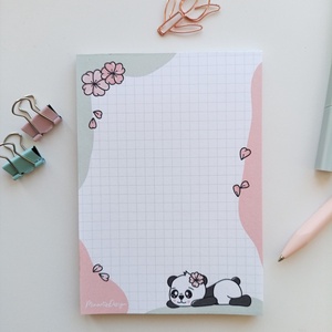 Pandás, cseresznyefa virágos  jegyzettömb - A6, Otthon & Életmód, Papír, írószer, Jegyzetfüzet & Napló, Fotó, grafika, rajz, illusztráció, MESKA