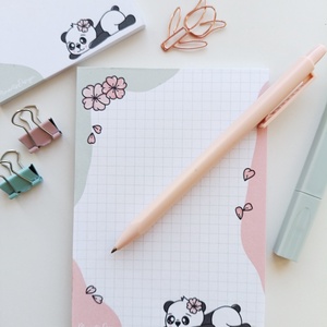 Pandás, cseresznyefa virágos  jegyzettömb - A6 - otthon & életmód - papír, írószer - jegyzetfüzet & napló - Meska.hu