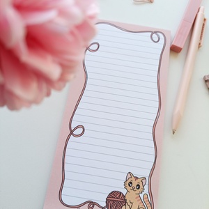 Aranyos cicás gombolyagos hosszúkás jegyzettömb  - otthon & életmód - papír, írószer - jegyzetfüzet & napló - Meska.hu