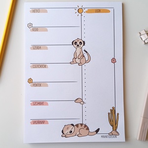Heti tervező tömb - szurikáta, Otthon & Életmód, Papír, írószer, Jegyzetfüzet & Napló, Fotó, grafika, rajz, illusztráció, MESKA