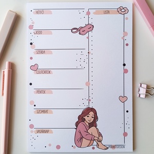 Heti tervező tömb - csajos virágos, Otthon & Életmód, Papír, írószer, Jegyzetfüzet & Napló, Fotó, grafika, rajz, illusztráció, MESKA