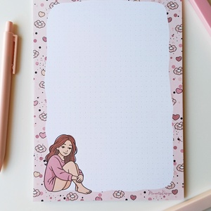 A5 jegyzettömb csajos virágos  grafikával 25 lap / 50 lap, Otthon & Életmód, Papír, írószer, Jegyzetfüzet & Napló, Fotó, grafika, rajz, illusztráció, MESKA