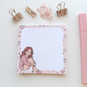 Csajos virágos jegyzettömb - 9x9 cm, Otthon & Életmód, Papír, írószer, Jegyzetfüzet & Napló, Fotó, grafika, rajz, illusztráció, MESKA