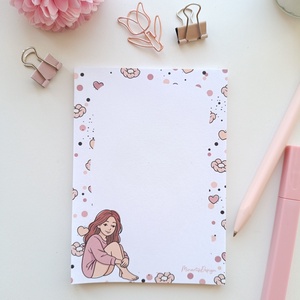 A6 os csajos virágos jegyzettömb , Otthon & Életmód, Papír, írószer, Jegyzetfüzet & Napló, Fotó, grafika, rajz, illusztráció, Szeretnél egy szép jegyzettömböt az íróasztalodra, akkor szuper választás ez a bájos csajos virágos..., MESKA