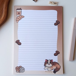 A5 jegyzettömb cicás kávés grafikával 25 lap / 50 lap, Otthon & Életmód, Papír, írószer, Jegyzetfüzet & Napló, Fotó, grafika, rajz, illusztráció, MESKA