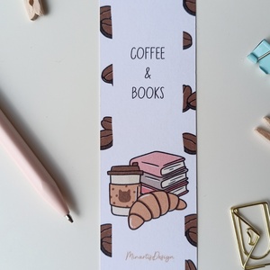 Kávés, könyvmolyos könyvjelző, Könyv & Zene, Könyvjelző, Fotó, grafika, rajz, illusztráció, MESKA