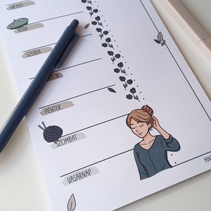 Heti tervező tömb - kék gombolyagos csajos - otthon & életmód - papír, írószer - jegyzetfüzet & napló - Meska.hu