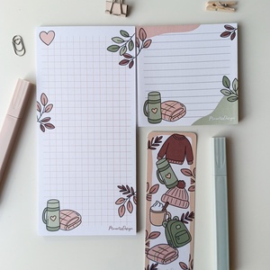 Őszi kiránduló grafikás jegyzettömb szett könyvjelzővel - otthon & életmód - papír, írószer - jegyzetfüzet & napló - Meska.hu