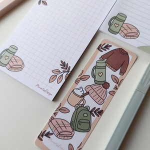 Őszi kiránduló grafikás jegyzettömb szett könyvjelzővel - otthon & életmód - papír, írószer - jegyzetfüzet & napló - Meska.hu