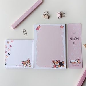 Corgi kutyás jegyzettömb szett könyvjelzővel - otthon & életmód - papír, írószer - jegyzetfüzet & napló - Meska.hu