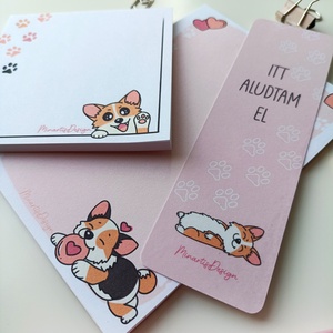 Corgi kutyás jegyzettömb szett könyvjelzővel - otthon & életmód - papír, írószer - jegyzetfüzet & napló - Meska.hu