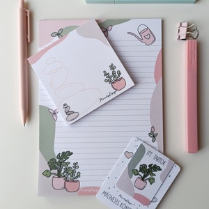 Szobanövényes jegyzettömb szett és könyvjelző, Otthon & Életmód, Papír, írószer, Jegyzetfüzet & Napló, Fotó, grafika, rajz, illusztráció, MESKA