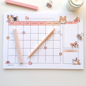 Havi tervező - corgi kutyás, Otthon & Életmód, Papír, írószer, Jegyzetfüzet & Napló, Fotó, grafika, rajz, illusztráció, MESKA