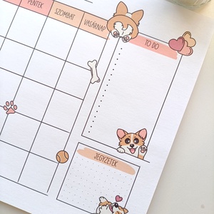 Havi tervező - corgi kutyás - otthon & életmód - papír, írószer - jegyzetfüzet & napló - Meska.hu