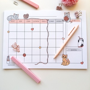 Havi tervező - cica , Otthon & Életmód, Papír, írószer, Jegyzetfüzet & Napló, Fotó, grafika, rajz, illusztráció, MESKA