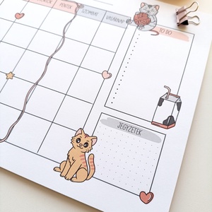 Havi tervező - cica  - otthon & életmód - papír, írószer - jegyzetfüzet & napló - Meska.hu