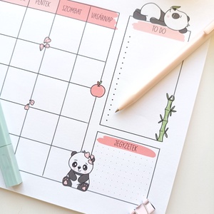 Havi tervező - pandás - otthon & életmód - papír, írószer - jegyzetfüzet & napló - Meska.hu